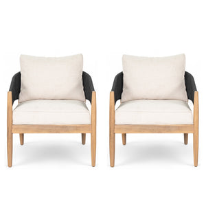 English Elm Christopher Knight Home® - Verona Outdoor Club Chairs Set Of 2 - Stylish Acacia Wood, Beige Cushions & Black Rope Accents N775P309256B