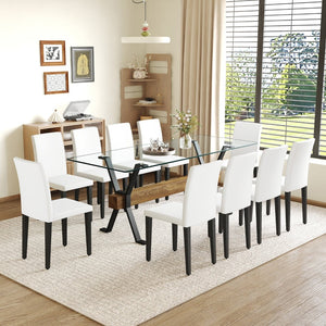 English Elm Table And Chair Set - Modern 79" Tempered Glass Dining Table With X-Shaped Legs & 10 Pu Chairs W1151S03623-GIGA