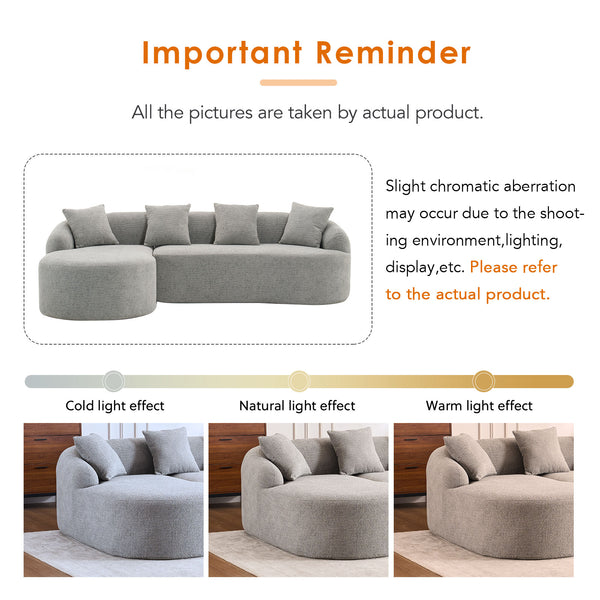 English Elm Boneless L-Shape Sectional Sofa with Curved Chaise Modern Modular Chenille Couch 30D Foam Comfort Lounge Elegance for Living Room Apartments Light Gray W2231S00010