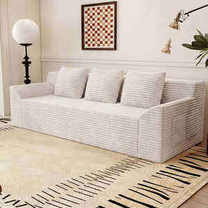 English Elm 71" Corduroy Tufted Loveseat with Deep Seat and Curved Back for Compact Living Spaces Ancient White W5571P440917