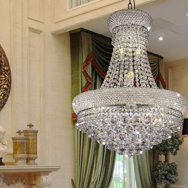 English Elm 26" Adagio Empire LED Chandelier with Imported Crystal Drops, 12×5W Bulbs, Silver Finish, 26" H B072116246