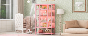 English Elm 67.25'' Tall Steel Curio Cabinet with Led Lighting and Tempered Glass Panels Pink SN845P263995P