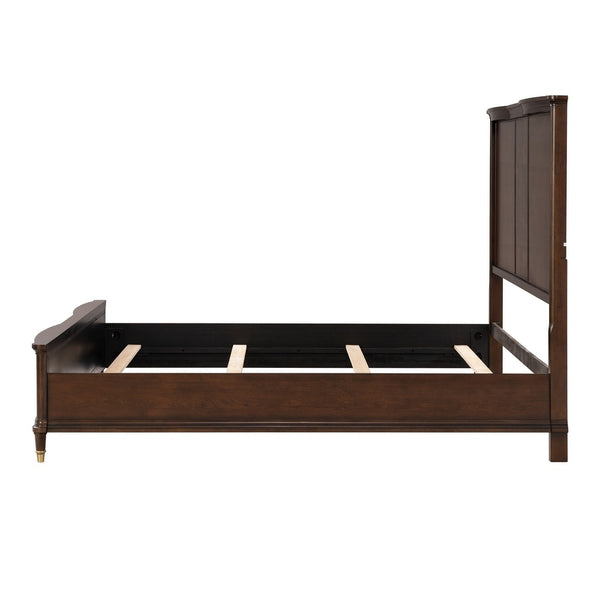 English Elm Transitional Eastern King Panel Bed Rubberwood Burl Veneer Gold Accent Feet B2741S00796