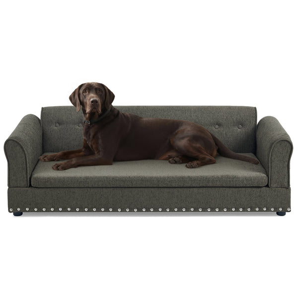 English Elm Oversized Dog Sofa Bed in Linen with Rubberwood Frame Armrests and Backrest Support W487P430329