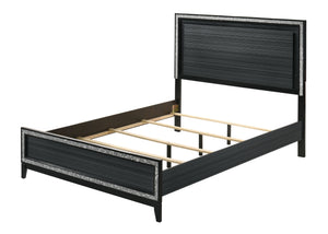English Elm Haiden Queen Bed with LED Headboard, Weathered Black Finish, Silver Trim Accents & Sturdy 660lb Capacity B2726S00319