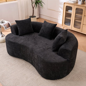 English Elm Crescent-shaped Chenille Sofa Curved Low-back Two-seater with Cloud-like Deep Cushions Black W2012P375746