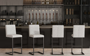 English Elm Faux Leather Counter Stools Set of Two Ergonomic Curved Back Metal Frame Kitchen Seating Light Gray W5096P400655