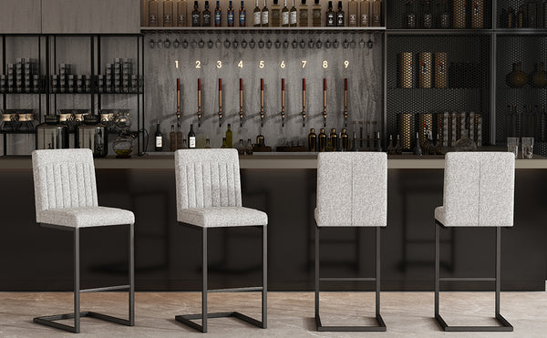 English Elm Faux Leather Counter Stools Set of Two Ergonomic Curved Back Metal Frame Kitchen Seating Light Gray W5096P400655