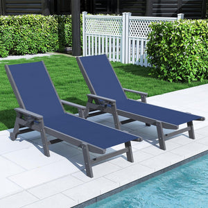 English Elm Lounge Outdoor Hdpe Reclining Chaise with Teslin Fabric Seat Wheels and Cup Holder Navy Blue W1859P495099