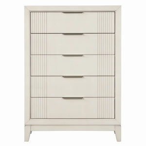English Elm 1pc Chest Transitional Weathered Finish 5-Drawer Tall Dresser with Dentil Molding and Metal Knobs Antique White 40 L x 20 W x 52 H B2741P370394