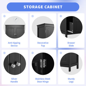 English Elm Bathroom Storage Cabinet with Two Doors and Drawers, Adjustable Shelf, MDF Finish, Slim 28"L x 15"W Black N725P188460B