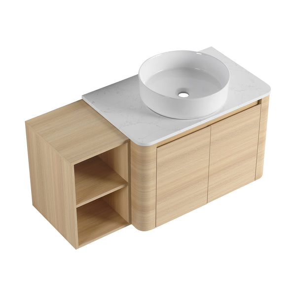 English Elm 42'' Modern Wall-Mounted Bathroom Vanity With Soft-Close Doors, Ceramic Sink & Ample Storage Solutions W999S00473