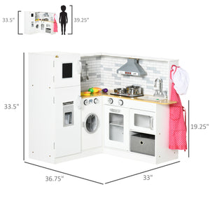 English Elm Qaba Wooden Corner Play Kitchen with Sound Effects Oven Ice Maker and Washing Machine W2225P217655