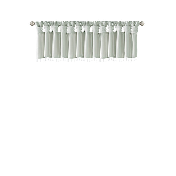 JLA Home Madison Park - Lightweight Faux Silk Valance with Beaded Trim, Lined Twist-Tab Top for Privacy and Elegant Draping Dusty Aqua MP41-4455