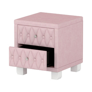 English Elm Elegant Velvet Upholstered Nightstand with Crystal Knobs Tufted Glam Bedside Storage Pink N733P210398H