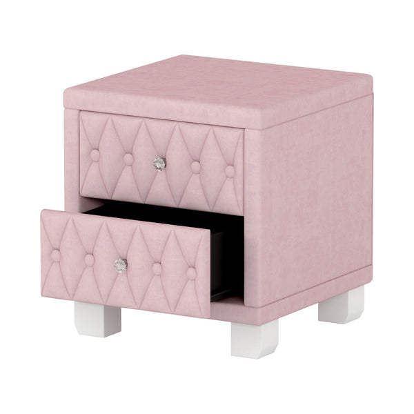English Elm Elegant Velvet Upholstered Nightstand with Crystal Knobs Tufted Glam Bedside Storage Pink N733P210398H