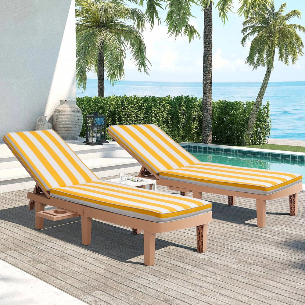 English Elm 2pcs Outdoor Chaise Lounge Cushion Set Resort Stripe Polyester Fill Patio Seating W419P459264