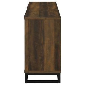 English Elm Thurston Dark Pine 4-Door Engineered Wood Accent Cabinet with Fluted Doors, Open Metal Base, Rustic Storage B062P375527
