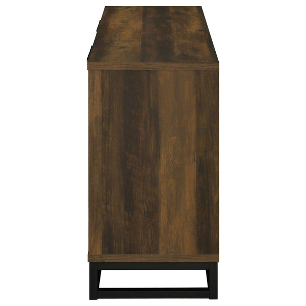 English Elm Thurston Dark Pine 4-Door Engineered Wood Accent Cabinet with Fluted Doors, Open Metal Base, Rustic Storage B062P375527