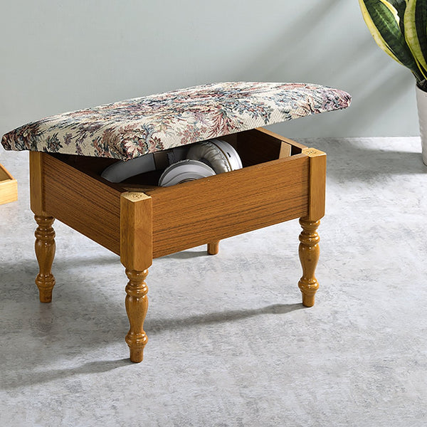 English Elm 10" Tall Wooden Foot Stool with Storage Oak Finish — Padded Victorian Floral Top, Lift-Up Hidden Compartment B072P222459