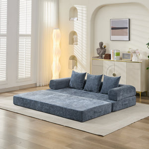 English Elm Comfy Chenille Convertible Folding Mattress Couch Sofa Bed with Armrest, Space-Saving, No Assembly Needed Blue W1143P330252