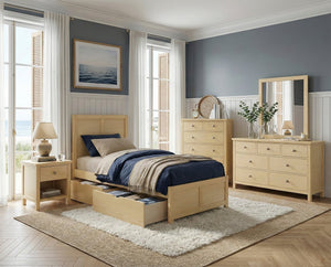English Elm Contemporary Natural Pine Twin Bed Tall Headboard Slat Support Farmhouse Bedroom Frame B011S02460
