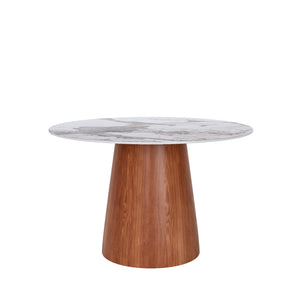 English Elm Small Round Solid Wood Pedestal Dining Table with Sintered Stone Top, Durable Family-Friendly Design T3833S00037 T3833S00037