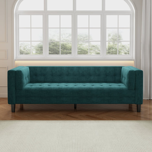 English Elm Christopher Knight Home® - 3-Seater Elegant Tufted Velvet Sofa with Solid Eucalyptus Frame, High-Density Foam Cushions and Dark Wood Legs Frosty Green N765P165496