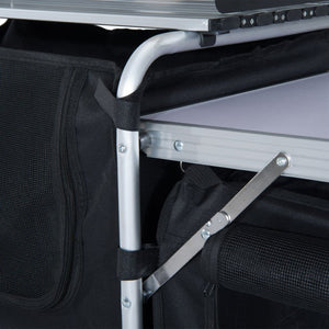 English Elm Outsunny Aluminum Portable Camping Kitchen Table With Windscreen & 3 Storage Cupboards For Outdoor Fun W2225P200713-GIGA