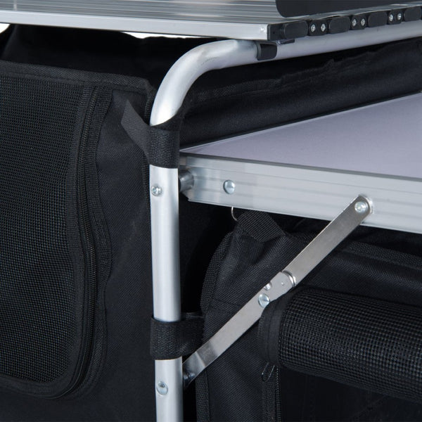 English Elm Outsunny Aluminum Portable Camping Kitchen Table With Windscreen & 3 Storage Cupboards For Outdoor Fun W2225P200713-GIGA