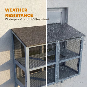 English Elm Window Mounted Fir Wood Catio Double Tier Outdoor Cat Enclosure with Mesh Roof T3971P481590
