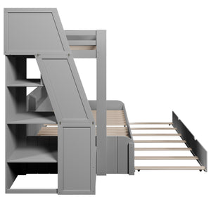 English Elm Twin Over Full Bunk Bed with Stair Drawers Shelves Led Lighting and Usb Port Grey N7090005013E