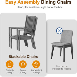 English Elm Set of 2 Outdoor Aluminum Dining Chairs Wood-grain Finish with Waterproof Cushions Gray B082P455141
