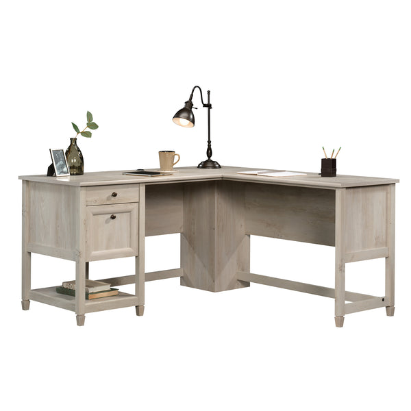 English Elm L-Shaped Desk In Gray Finish - Modern Space-Saving Workstation With Storage & Cable Management B356P402636