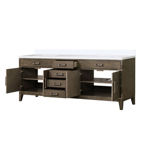 English Elm Grey Oak Double Bath Vanity 84" W X 22" D With White Quartz Top – Modern Style & Ample Storage! B2731P259972
