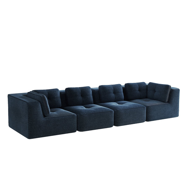 English Elm Modern Corduroy Sectional Sofa Tufted Four Seat Modular Design with Deep Cushions Blue W714S01804