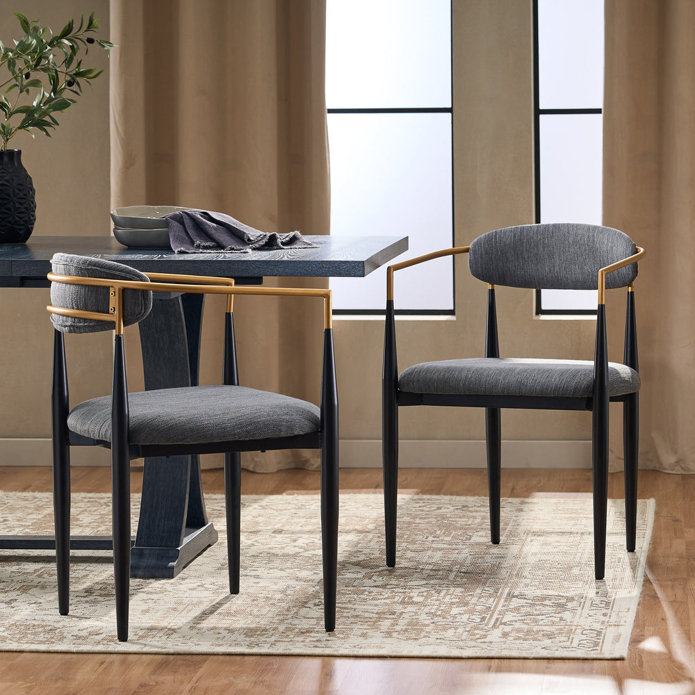 English Elm Dining Arm Chairs Set of 2 Gold Accent Iron Frame Upholstered Modern Minimalist N771P392272C