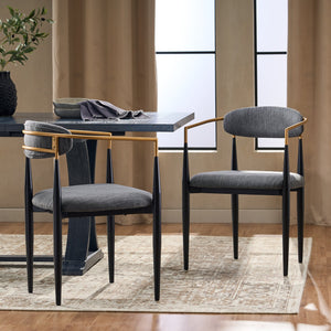 English Elm Dining Arm Chairs Set of 2 Gold Accent Iron Frame Upholstered Modern Minimalist N771P392272C
