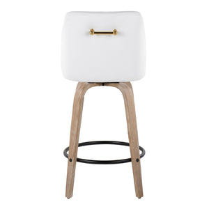 English Elm 26" Swivel Counter Stools Set of 2 Faux Leather Gold Accents Whitewashed Wood B202S01836