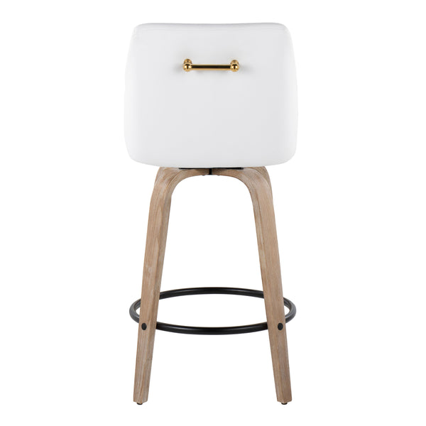 English Elm 26" Swivel Counter Stools Set of 2 Faux Leather Gold Accents Whitewashed Wood B202S01836