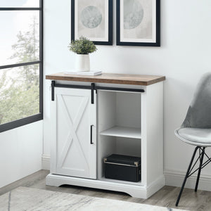 English Elm Walker Edison - Farmhouse Sliding X Barn Door Accent Cabinet with Adjustable Shelves, White/Rustic Oak Finish - Chic Storage Solution B185P326691