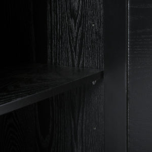 English Elm Stylish Geometric Circle Door Sideboard Cabinet with MDF Solid Wood Legs Adjustable Shelves Black W2696P256250