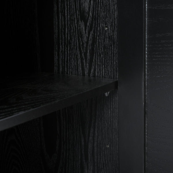 English Elm Stylish Geometric Circle Door Sideboard Cabinet with MDF Solid Wood Legs Adjustable Shelves Black W2696P256250