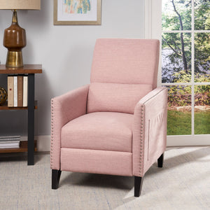 English Elm Pushback Recliner Accent Chair Solid Birch Frame Rivet Detail Mid-century Living Room Seat Blush 65532.00LBLSH