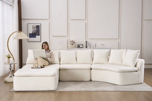 English Elm 133'' Modular U-shaped Sectional Chenille Sofa with Removable Recliner for Spacious Rooms Milk White W2231S00050