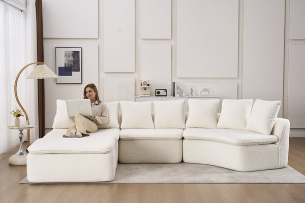English Elm 133'' Modular U-shaped Sectional Chenille Sofa with Removable Recliner for Spacious Rooms Milk White W2231S00050