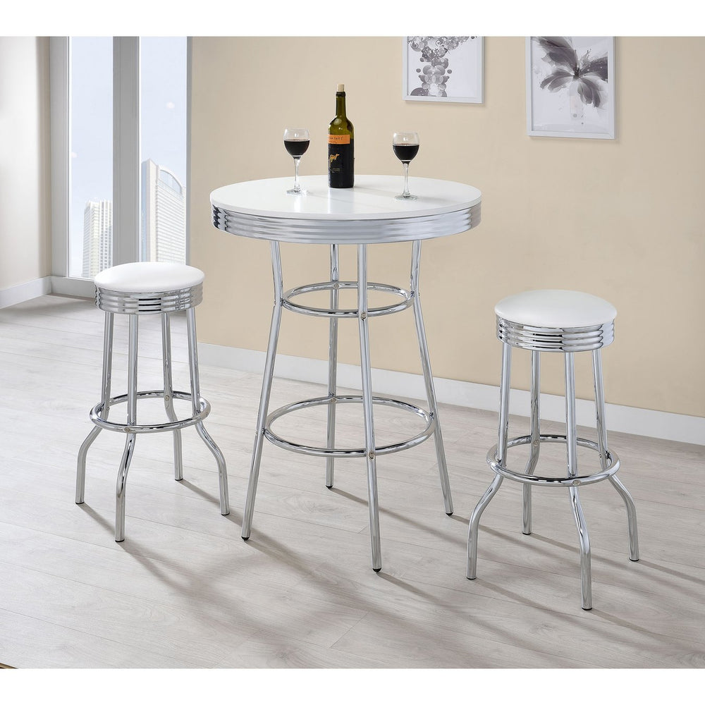 English Elm Midge Retro Diner 3 Piece Pub Set with Chrome Base and Swivel Backless Stools B062S01655