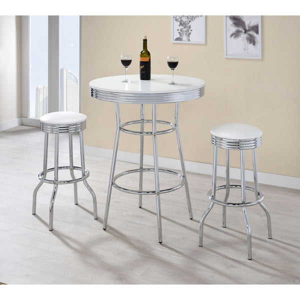 English Elm Midge Retro Diner 3 Piece Pub Set with Chrome Base and Swivel Backless Stools B062S01655