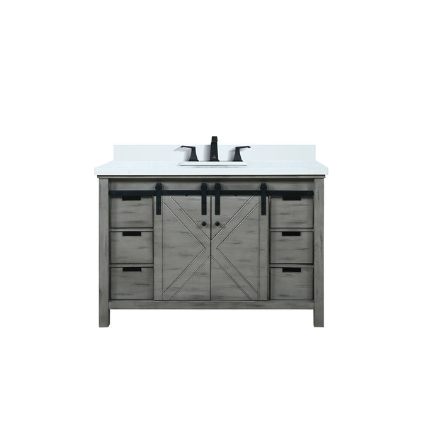 English Elm Ash Grey Bath Vanity With White Quartz Top, Matte Black Faucet, Soft-Close Drawers & Storage Solutions B2731P260125