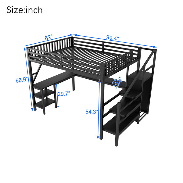 English Elm Metal Queen Loft Bed with L Shaped Desk Wardrobe Rgb Lighting and Usb Charging W2593S00065